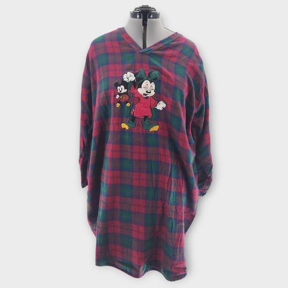 Disney Minnie And Mickey Mouse Night Gown One Size Fits Most flannel V-Neck VTG - Picture 1 of 7